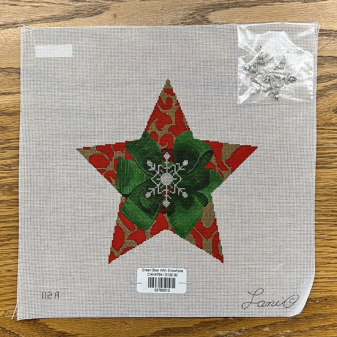 Green Bow With Snowflake The Needlepoint Clubhouse