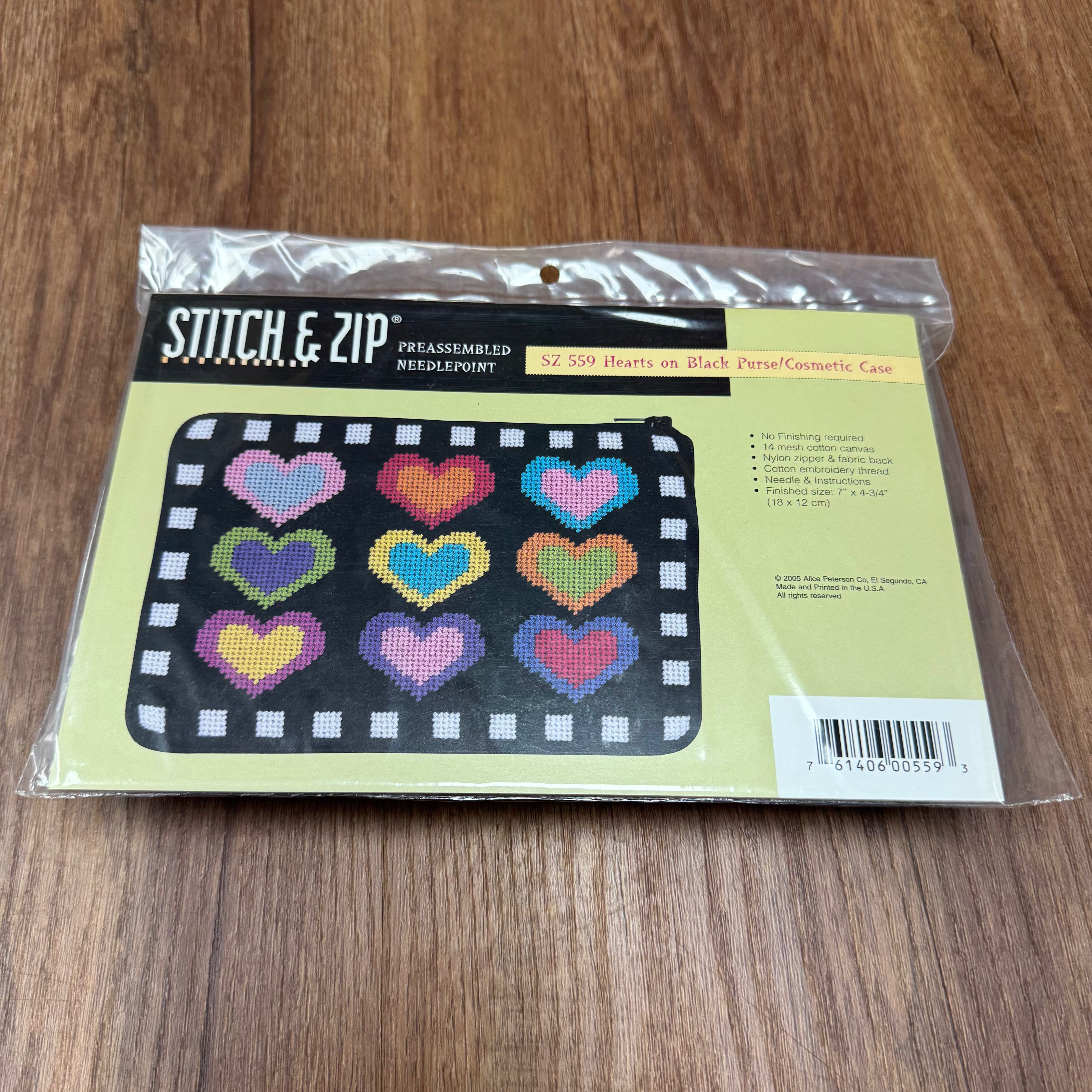 Hearts on Black Needlepoint Purse | Alice Peterson Stitch & Zip