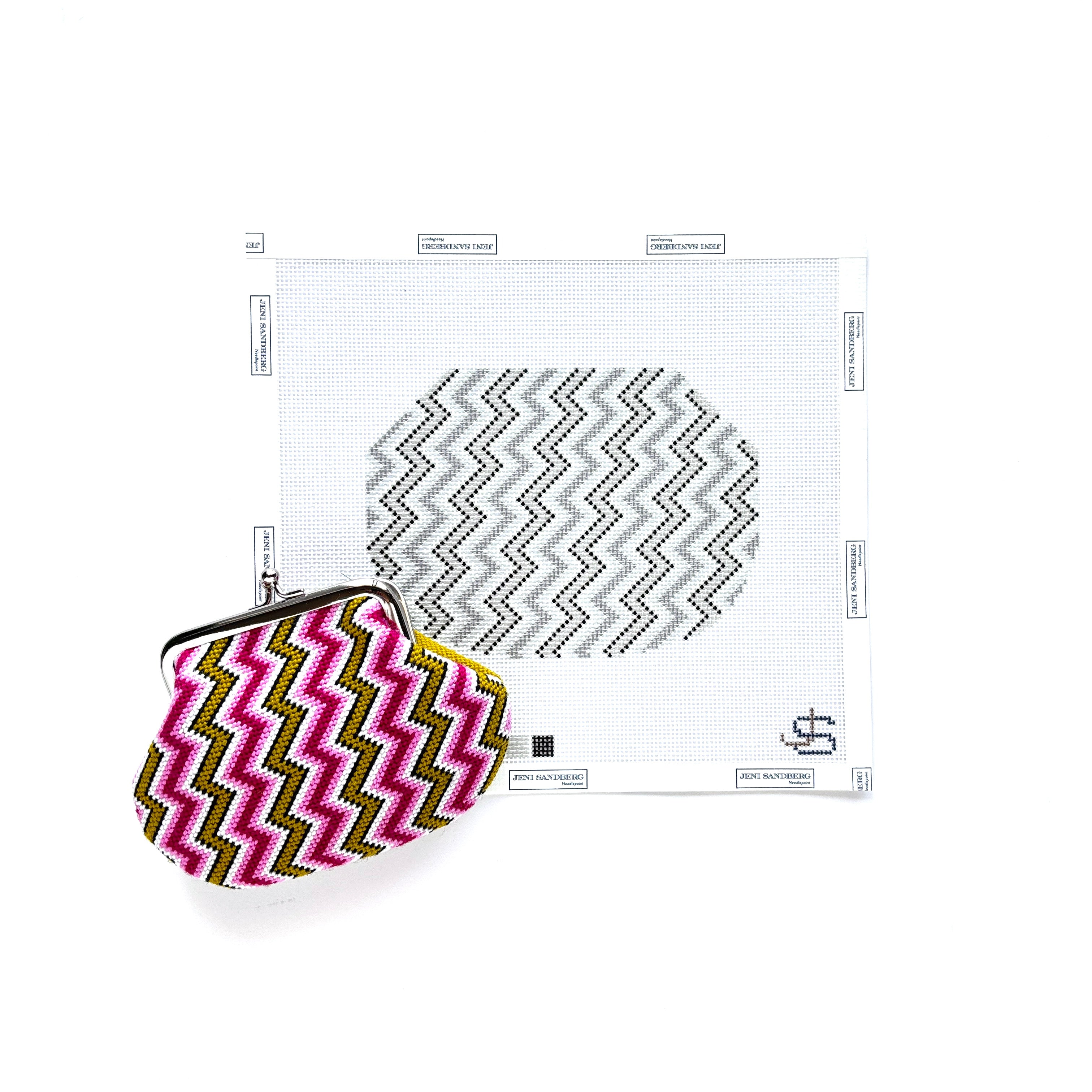 PRE-ORDER Zig Zag Stripe Kiss Lock Bag Needlepoint Canvas