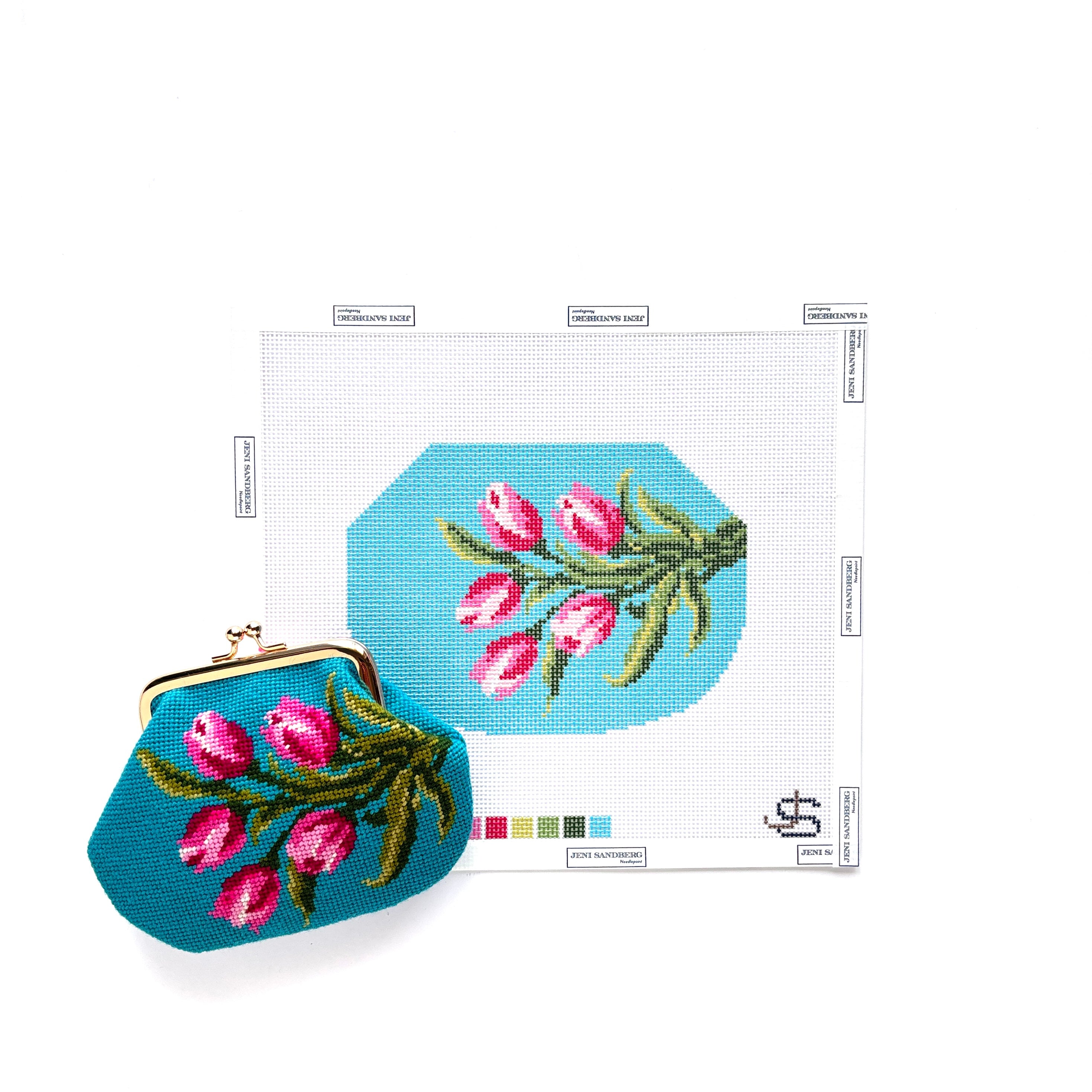 PRE-ORDER Tulips Kiss Lock Bag Needlepoint Canvas - blue – The