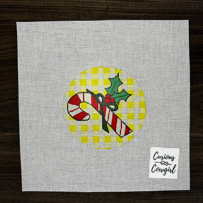 Candy Cane with Holly on Yellow Gingham