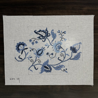 Crewel Floral Blues Brick Cover