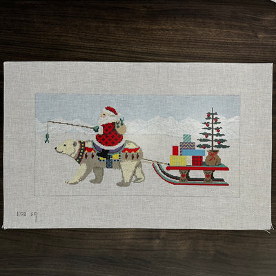 Santa Riding Polar Bear with Sled