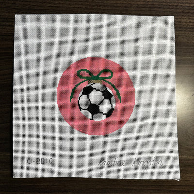 Soccer Ball with Green Bow on Pink