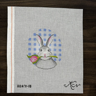 Bunny with Tulip on Blue Gingham