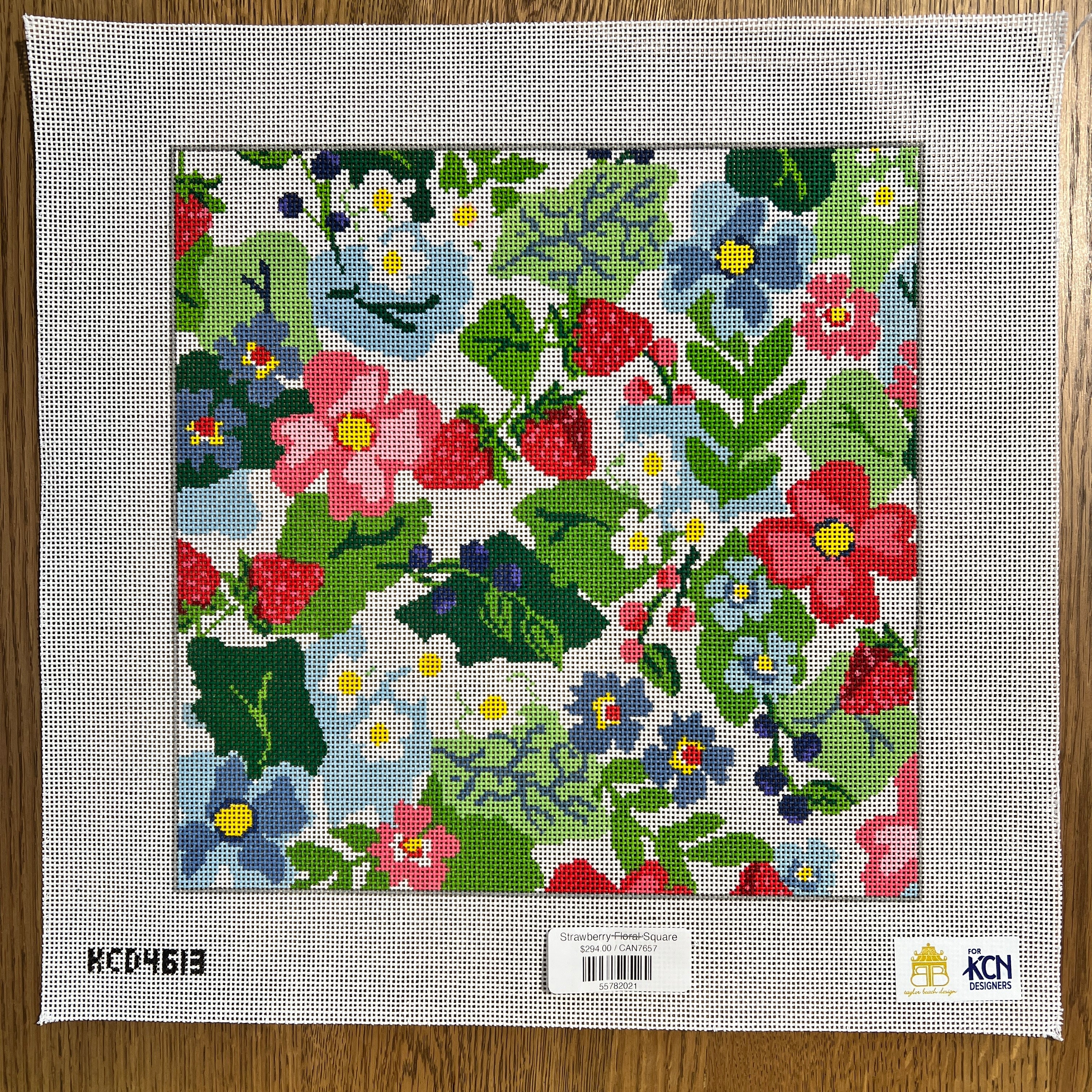 Strawberry Floral Square – The Needlepoint Clubhouse
