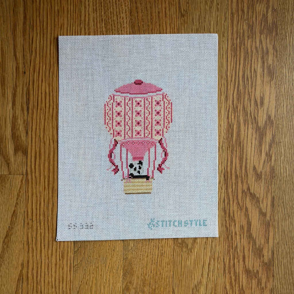 Hot air balloons over the sea ビーズ刺繍 Pink Hot Air Balloon with Panda – The Needlepoint Clubhouse