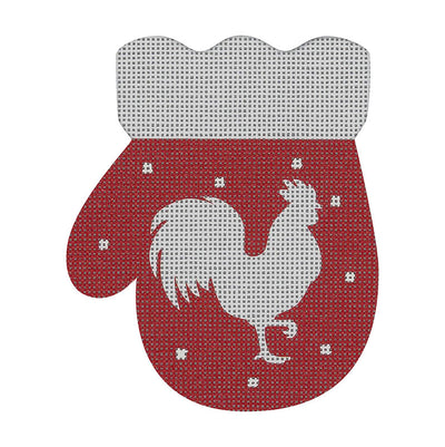 MT04* French Country Rooster Mitten, R/White