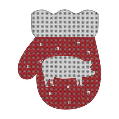 MT06* French Country Pig Mitten, R/White