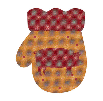 MT07* French Country Pig Mitten, R/Gold