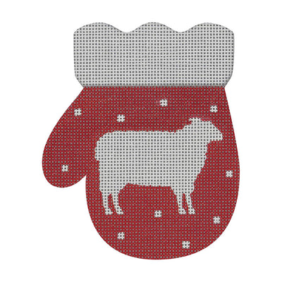 MT08* French Country Sheep Mitten, R/White