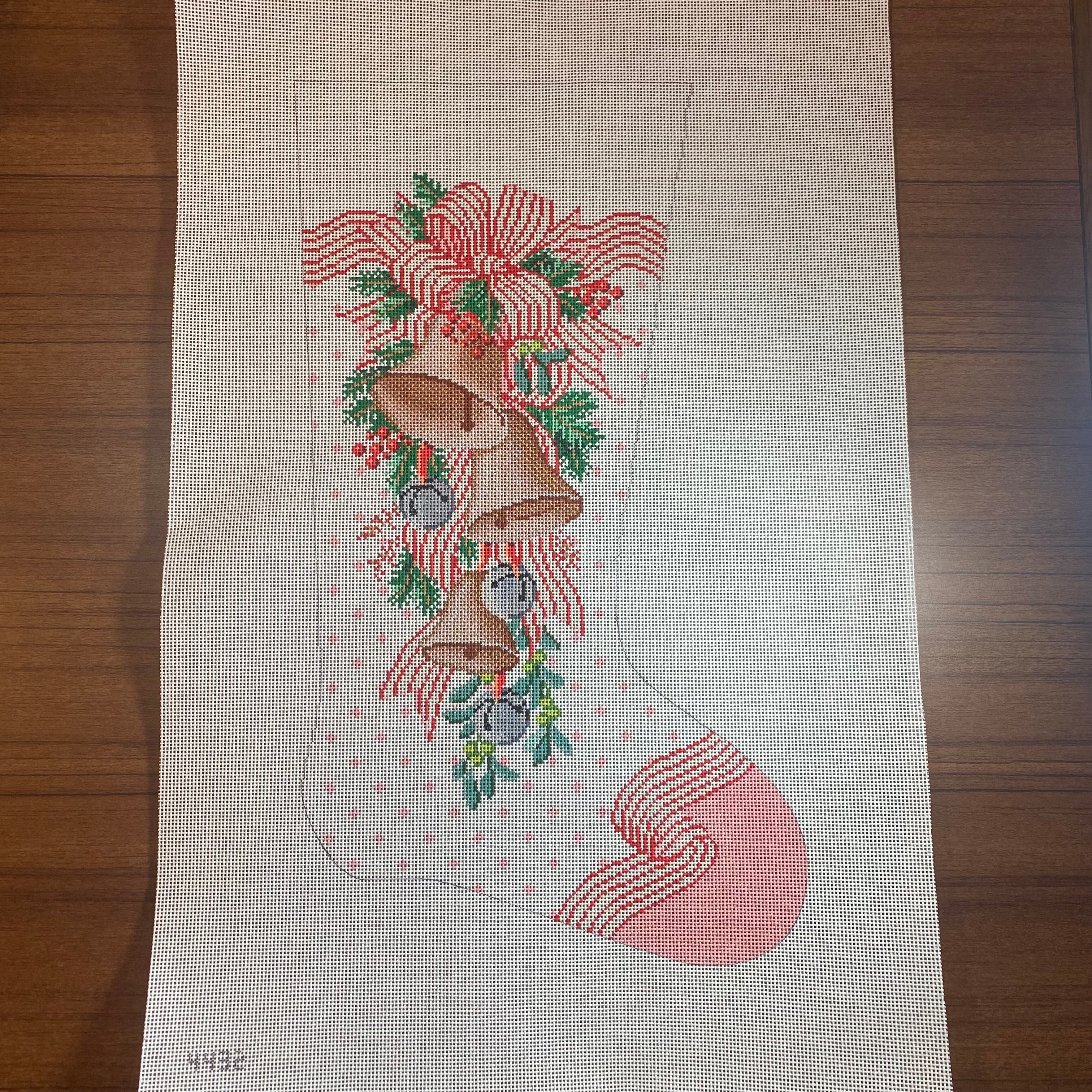 Pink Bow and Bell Stocking – The Needlepoint Clubhouse
